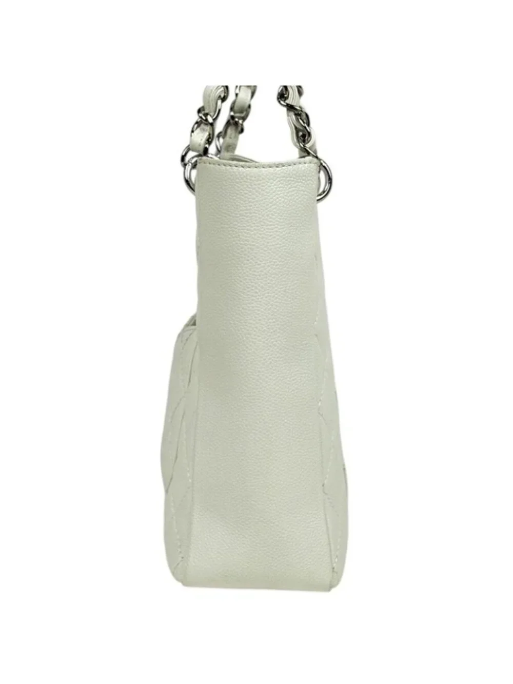 ★SOLD★ Chanel CC Logo Chain Tote Shoulder Quilted Caviar Leather White - Picture 4 of 13